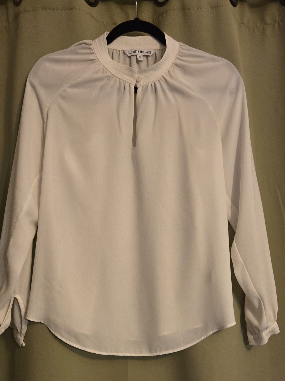 Elizabeth and James Cream-Keyhole Long Sleeve Blouse